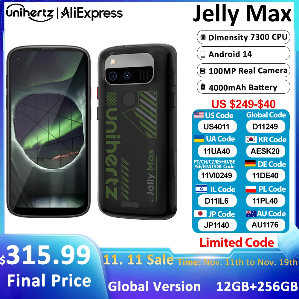 Unihertz Jelly Max Mini Smartphone Dimensity 7300 CPU 5G Android 14 24GB 256GB 32MP 100MP Camera Dual Nano SIM Card