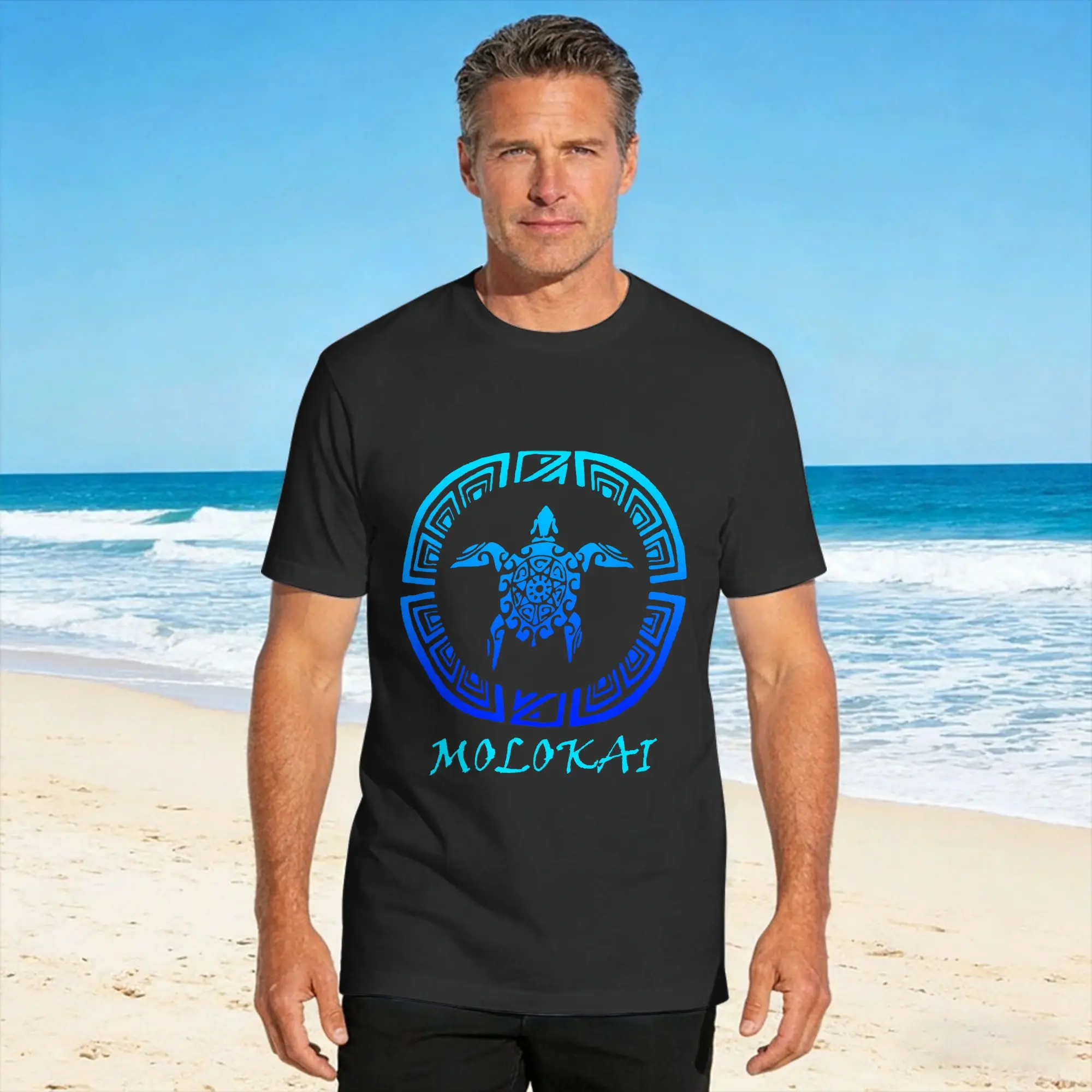 Camiseta Molokai Hawaii Vintage Retro Tribal con estampado de tortuga marina, camisetas Hip Hop de manga corta Y2K, camisetas divertidas de verano 100 algodón 5XL
