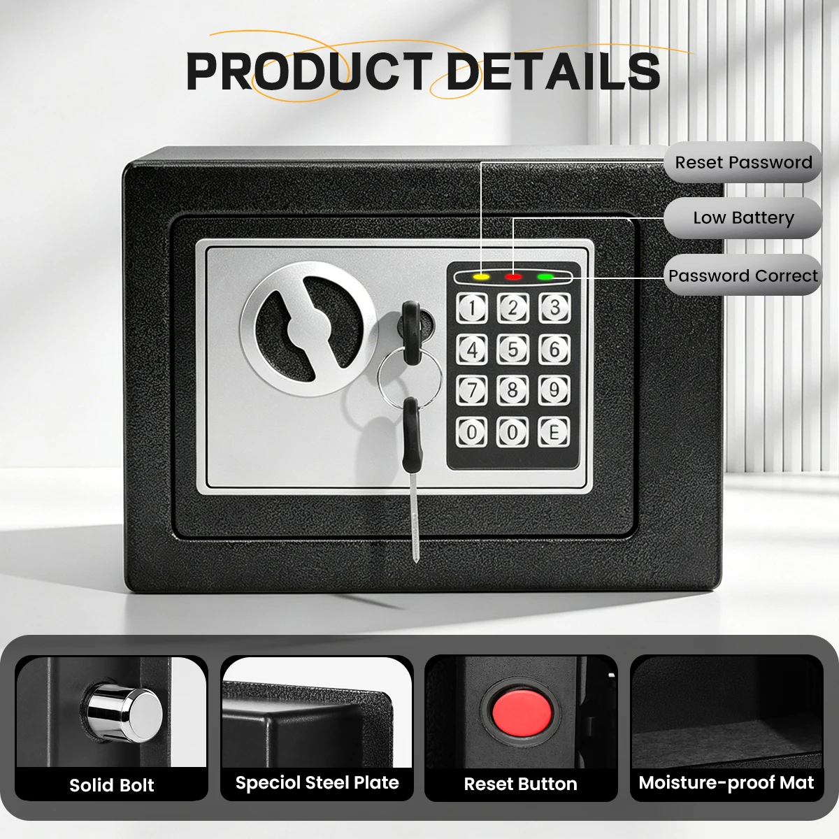 Ireproof Safes with Fireproof Money Bag Sensor Light Digital Keypad Home Safe Adjustable Shelf Security Safe