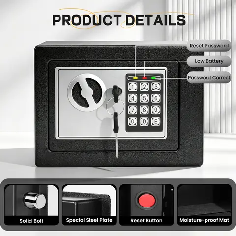 Casseforti Ireproof con sensore di borsa per soldi ignifugo Luce Tastiera digitale Cassaforte per la casa Scaffale regolabile Cassaforte di sicurezza