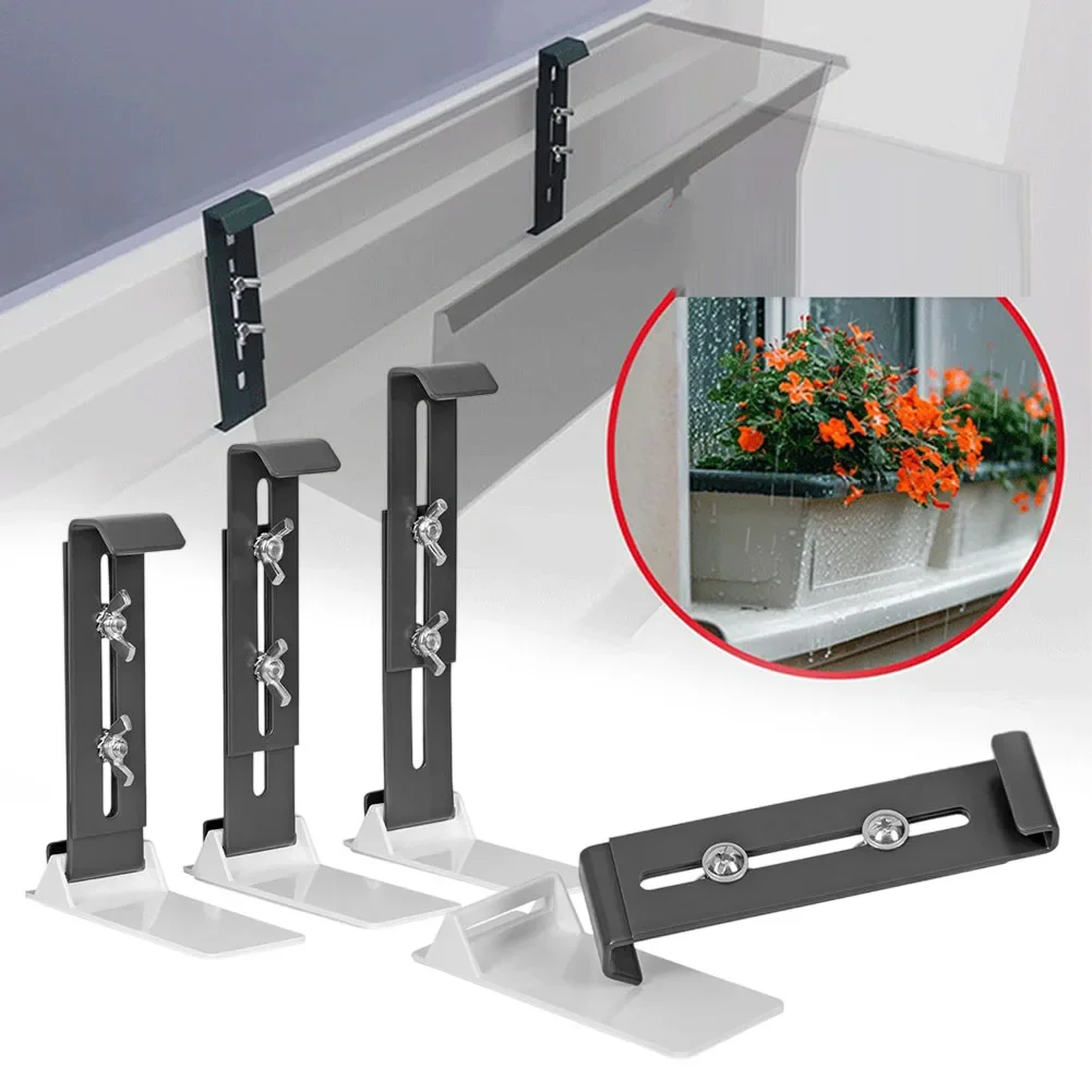 Window Sill Flower Box Brackets 4Pcs Adjustable for Balcony Flower Pot Fixing Rack Wind and Storm Tested Holders