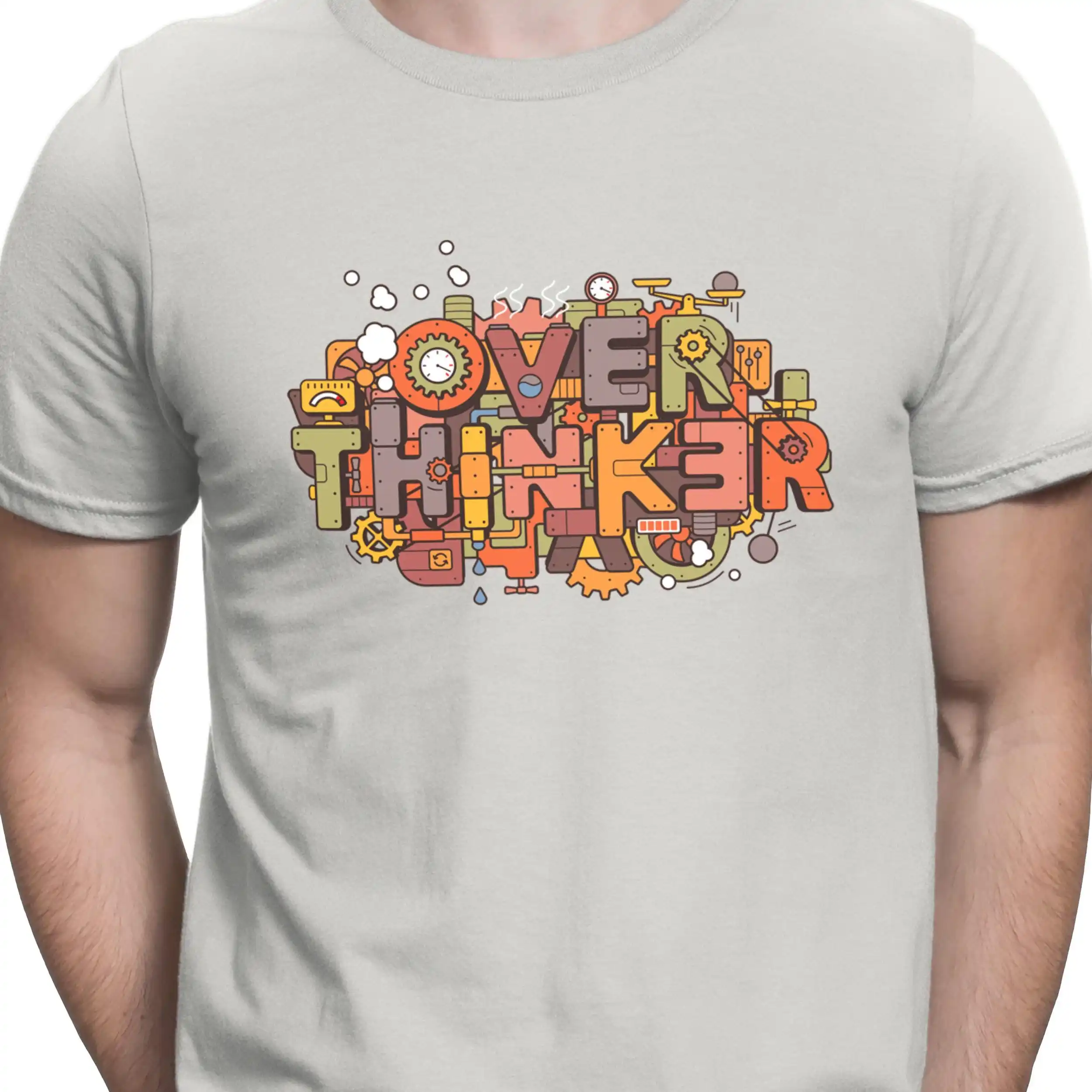 Overthinker Funny T-shirt Anxiety Stress T Shirt ADHD OCD Shirt Retro Streetwear High-quality Crew-neck Short-sleeved Men's Tee
