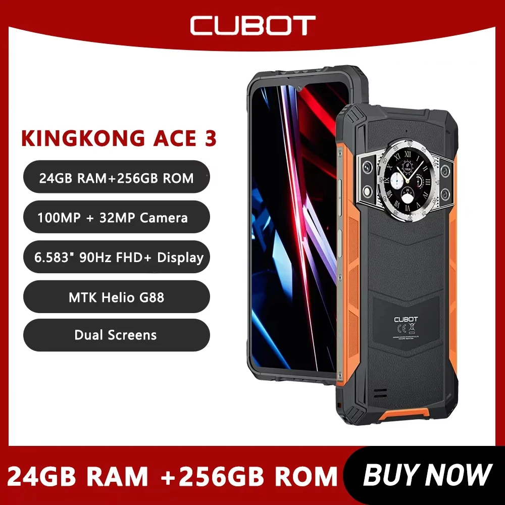 Смартфон Cubot KINGKONG ACE 3 с защитой, экраном 90 Гц, двумя экранами, портативный телефон с памятью 24 ГБ (8 ГБ + 16 ГБ), 256 ГБ, Android 14, NFC-телефоном