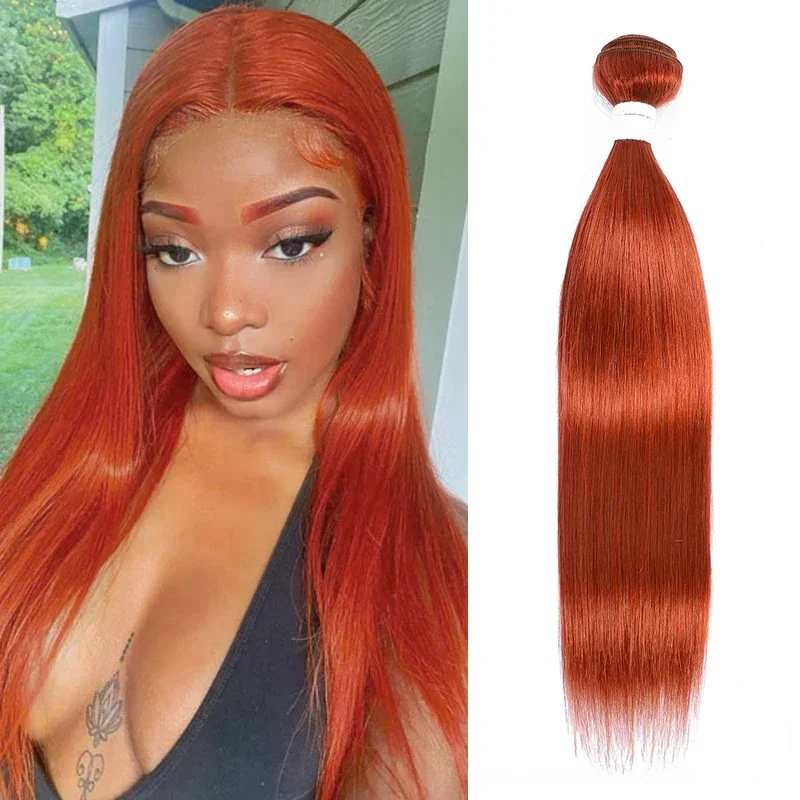 SOKU-Pacotes de Cabelo Humano Liso, Weave Brasileiro, 100% Extensão do Cabelo Remy, Cor Laranja, Barato, 350, 1 Pc, 3 Pcs, 4 Pcs