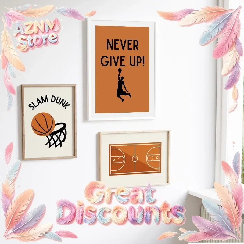 Boy Basketball Simple Custom Name NBA Poster Children Wall Art Printable Canvas Painting Picture Baby Kids Room Homeschool De