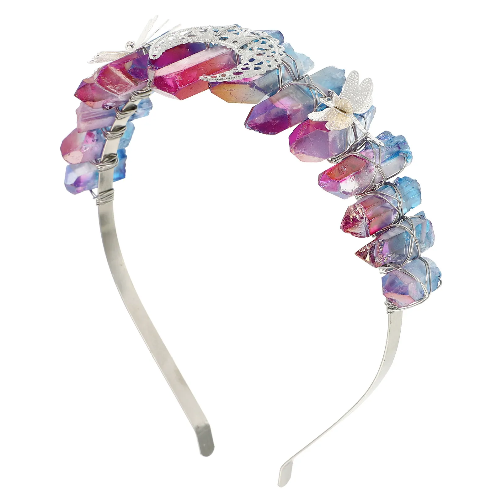 

Creative Crystal Crown Headdress with Dragonfly Design Elegant Bride Tiara for Wedding Party Role Play Unique Natural Crystal