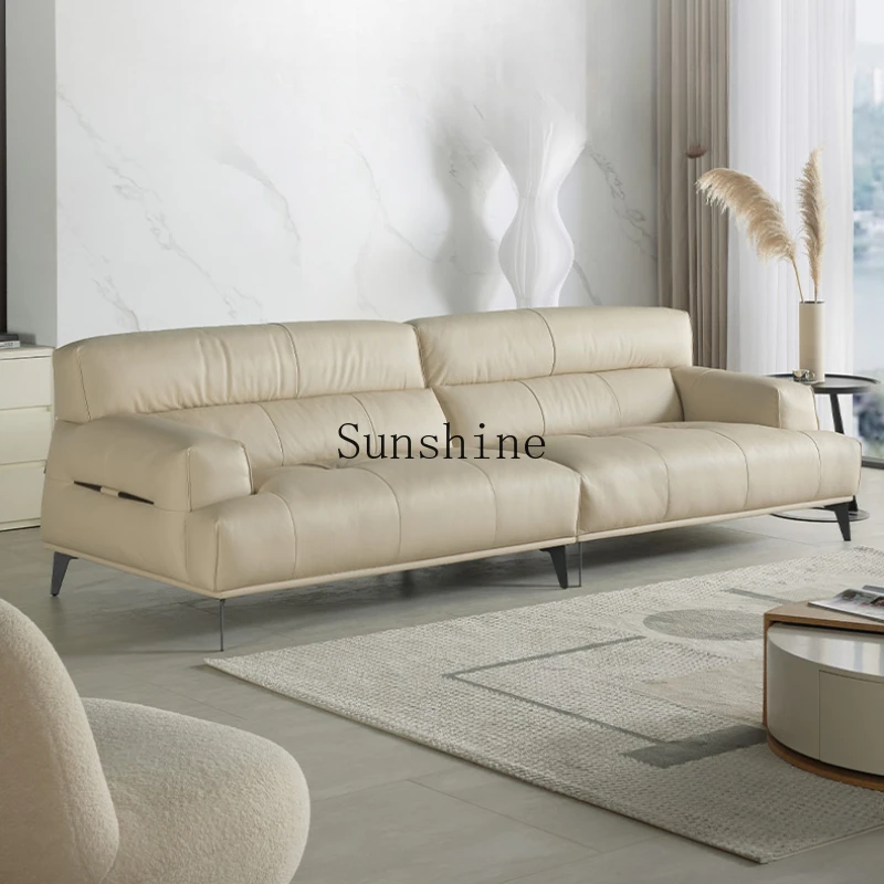 Simple and modern first-layer cowhide wide sitting deep sofa