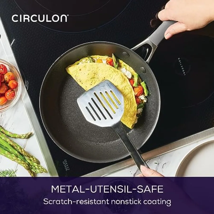 A1 Series ScratchDefense Technology Nonstick Induction Frying Pans with Lids Metal Utensil Safe Skillet Set 8.5 10 12 Graphite