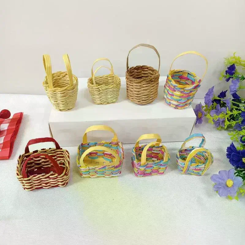 1Pcs Storage Basket Scene Props Dollhouse Mini Woven Flower Basket Carrying Basket Miniature Model Daily Necessities Decor