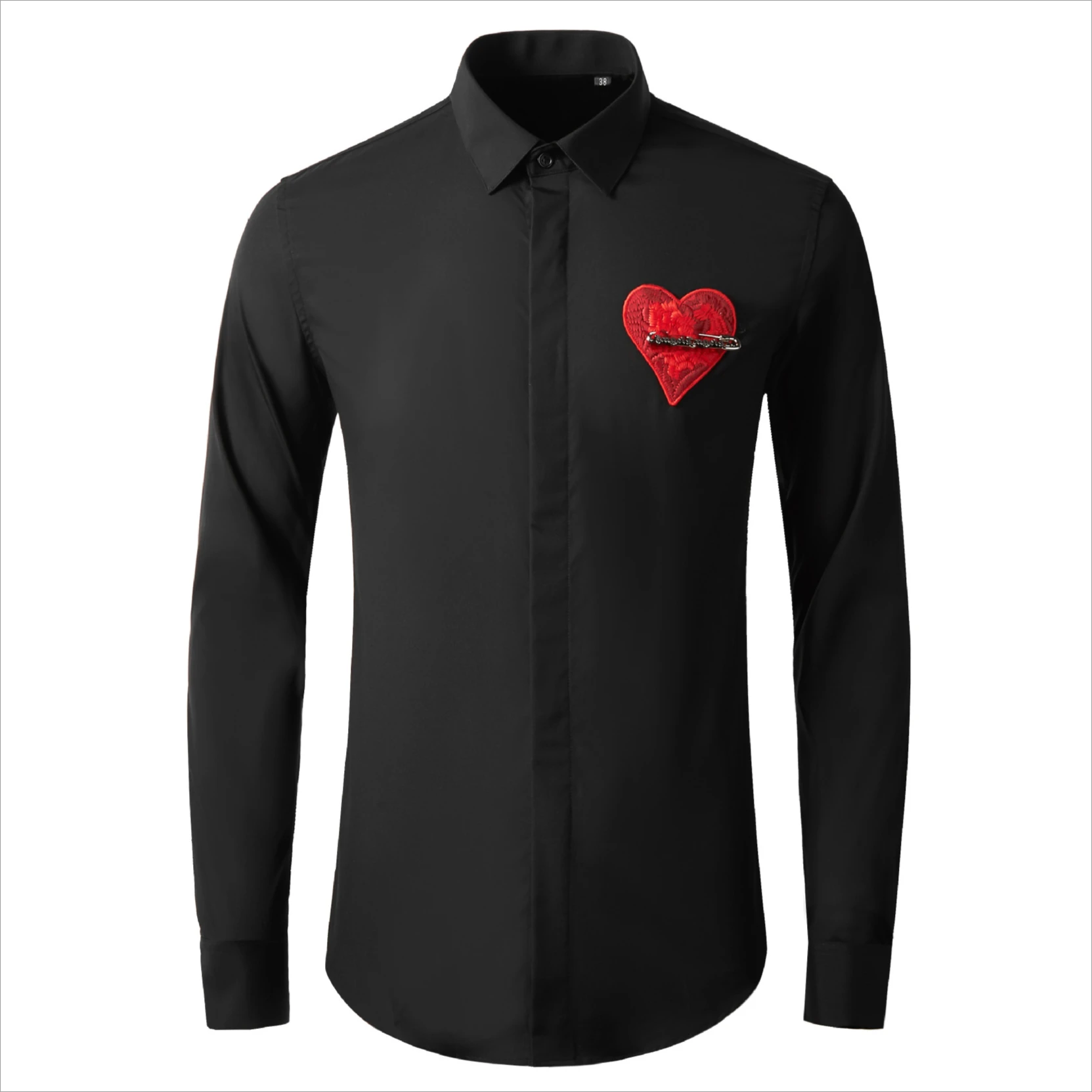 

Brand Knitted Love Embroidery Shirt Men Trend Long Sleeved Men Shirt Luxury Social Banquet Party Shirts Streetwear Men Clothing