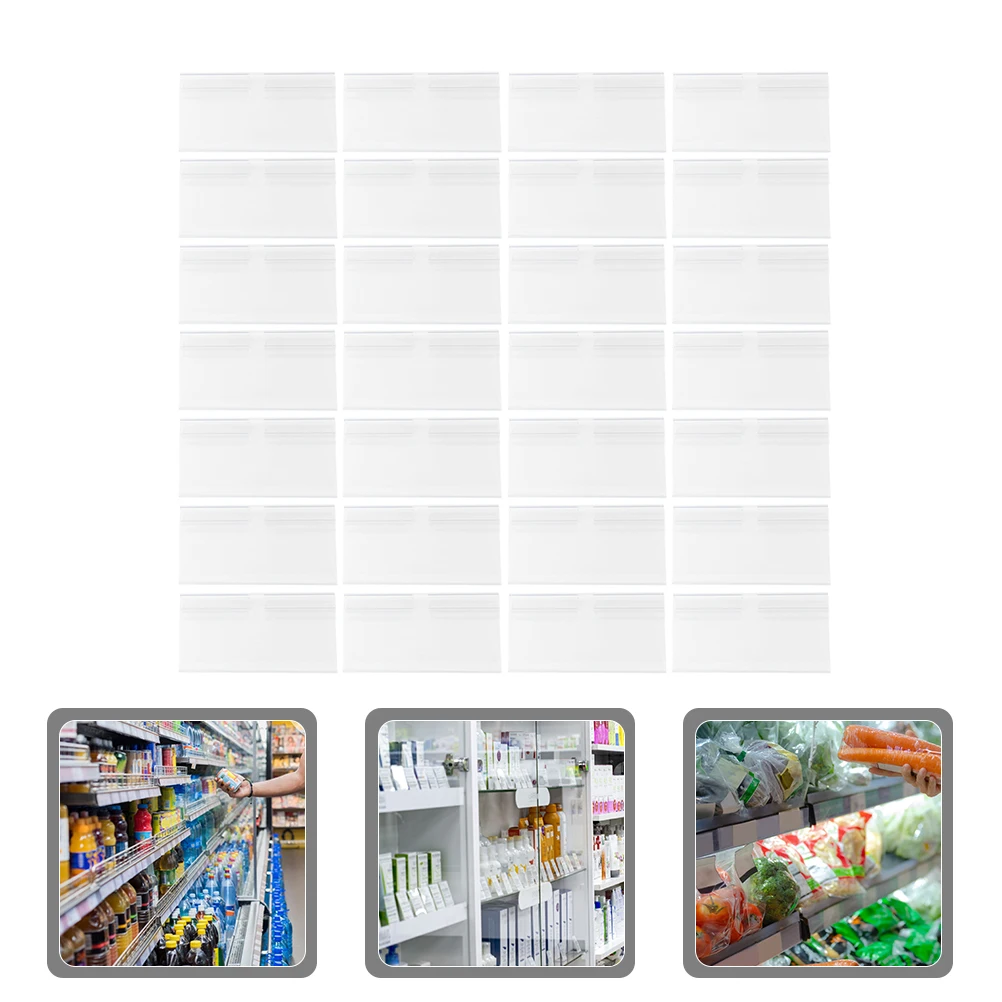 

50pcs PVC Price Tags 50x42mm Clear Label Holders Reusable Shelf Labels for Retail Supermarkets GroceryBins Storage Files Folder