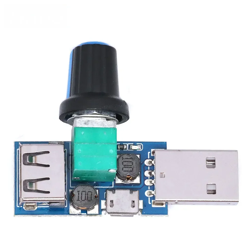 Adjustable USB Fan Speed Controller – 5V to 12V Stepless Governor Module with Male/Female USB Type-A Adapters