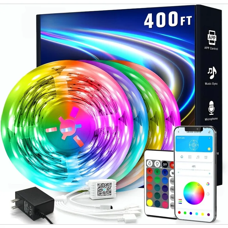 

Led Strip Lights 400 ft (4 Rolls of 100 ft) Color Changing Lights Strip for Bedroom, Desk, Indoor Room Bedroom Valenti