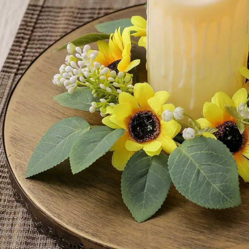 Artificial Sunflower Candle Rings Wreath Decorative Candle Holder for Dining Table Wedding Spring Summer Flower Rings view 5