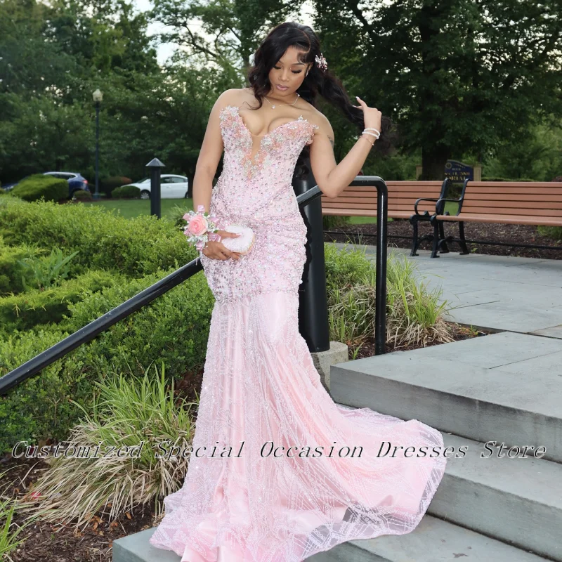 

Exquisite Prom Dresses 2026 Sleeveless Crystal Mermaid Party Dress Beaded Pearls Sequins Lace-up Evening Gowns Customized