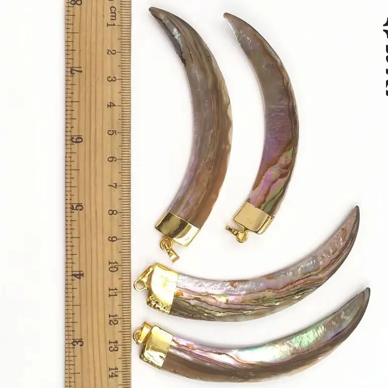 WT-JP063 Big Knife Shape Abalone Shell With Gold Capped Long Moon Natural Pendant For Women Stylish Necklace Making