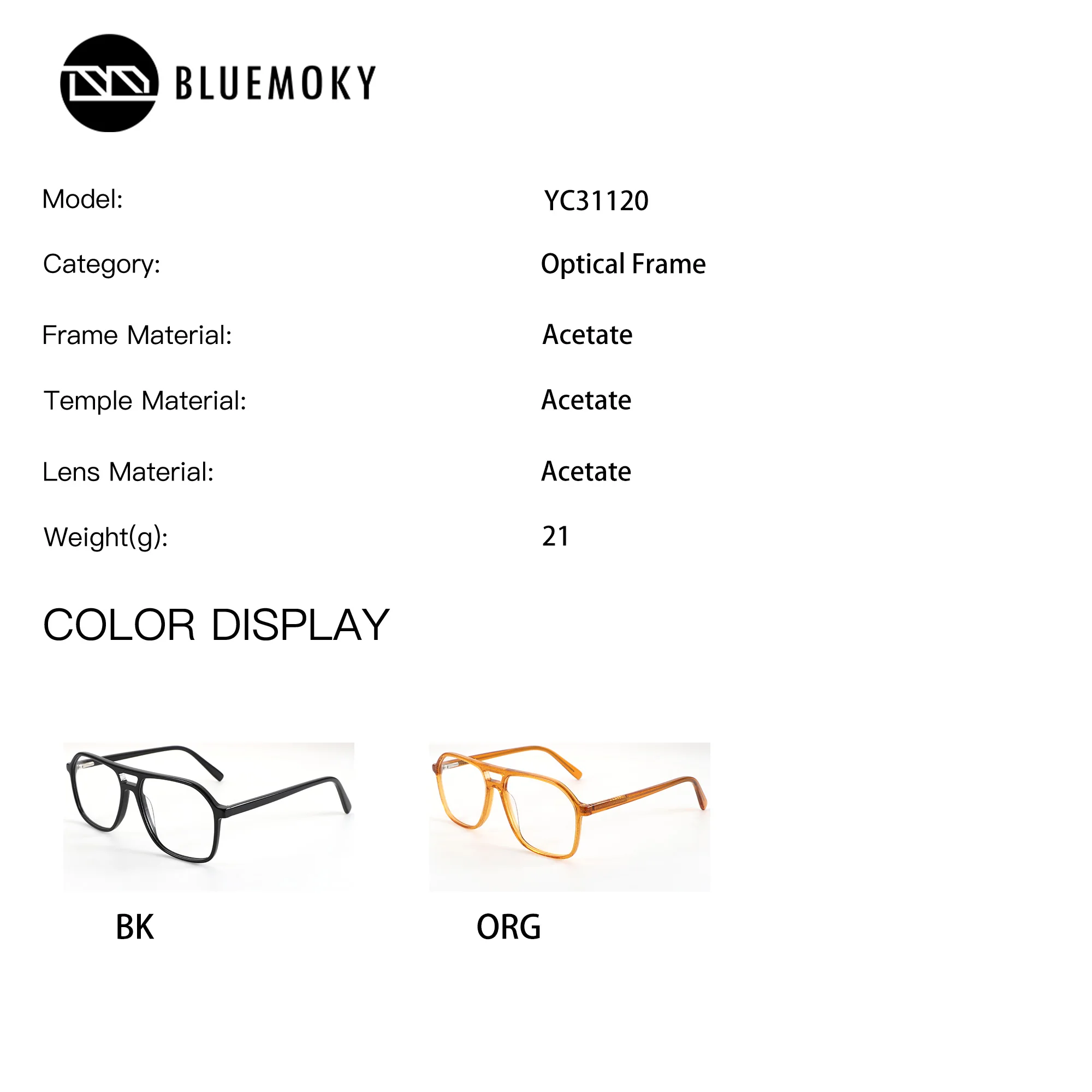 BLUEMOKY S Size Pilot Prescription Eyeglasses Myopia Acetate Photochromic Anti Blue Light Men's Progressive Multifocal Glasses
