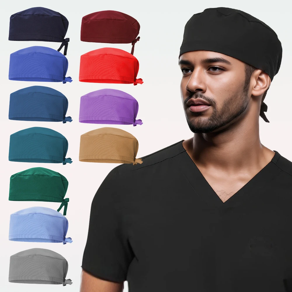 

Solid Color Surgical Caps Doctor Nurse Scrub Hats Women Men Adjustable Medical Cap Soft Cotton Hospital Care Center Nursing Hats