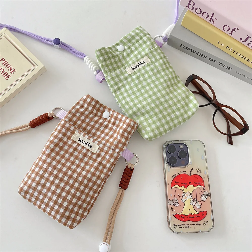 Bolsa para celular em forma de grade, bolsa de armazenamento diversa, bolsa para carregar chaves, mudanças e cartões, bolsa de pano pequena portátil