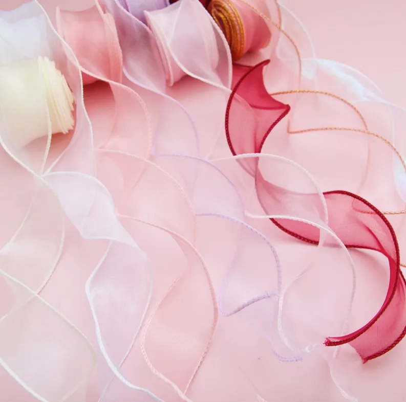 9Meters/Roll Sheer Silk Ribbon Satin Ribbons For Gift Wrapping Decoration Wedding Bouquets Wreath Sewing Supplies