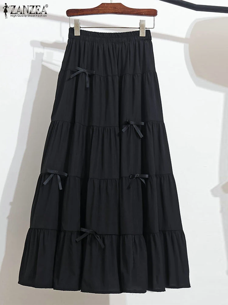 Fashion High Waist A-line Faldas Saia Women Ruffles Hem Skirts ZANZEA Autumn Loose Maxi Long Skirt Jupe Robe Woman Sundress 2024