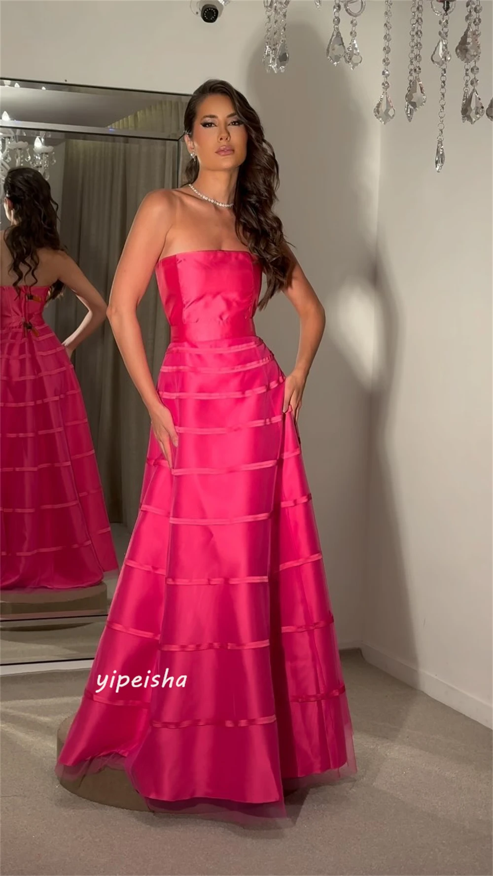 Vestido de tule sem alças, vestido de formatura, Arábia Saudita, Clássico, Estilo moderno, noite formal, até o chão, cetim