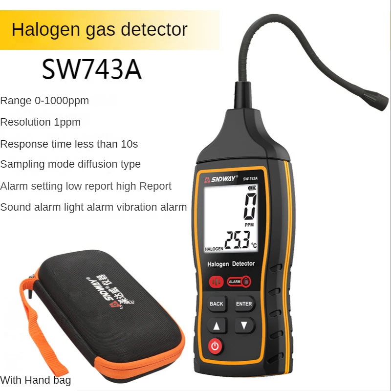 Detektor gazu halogenowego 0-1000PPM SW-743A Podświetlenie LCD Wodoodporny Wielokrotny detektor halogenowy Klimatyzacja Chłodnictwo