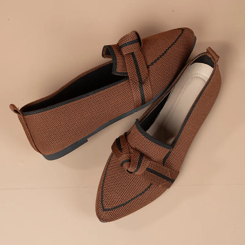 Damen-Flats 2026 Neue Gestrickte Slipper Atmungsaktive Bequeme Einfarbige Schuhe Lässige Spitzzehen-Wanderschuhe Sneakers für Damen – Detail 17
