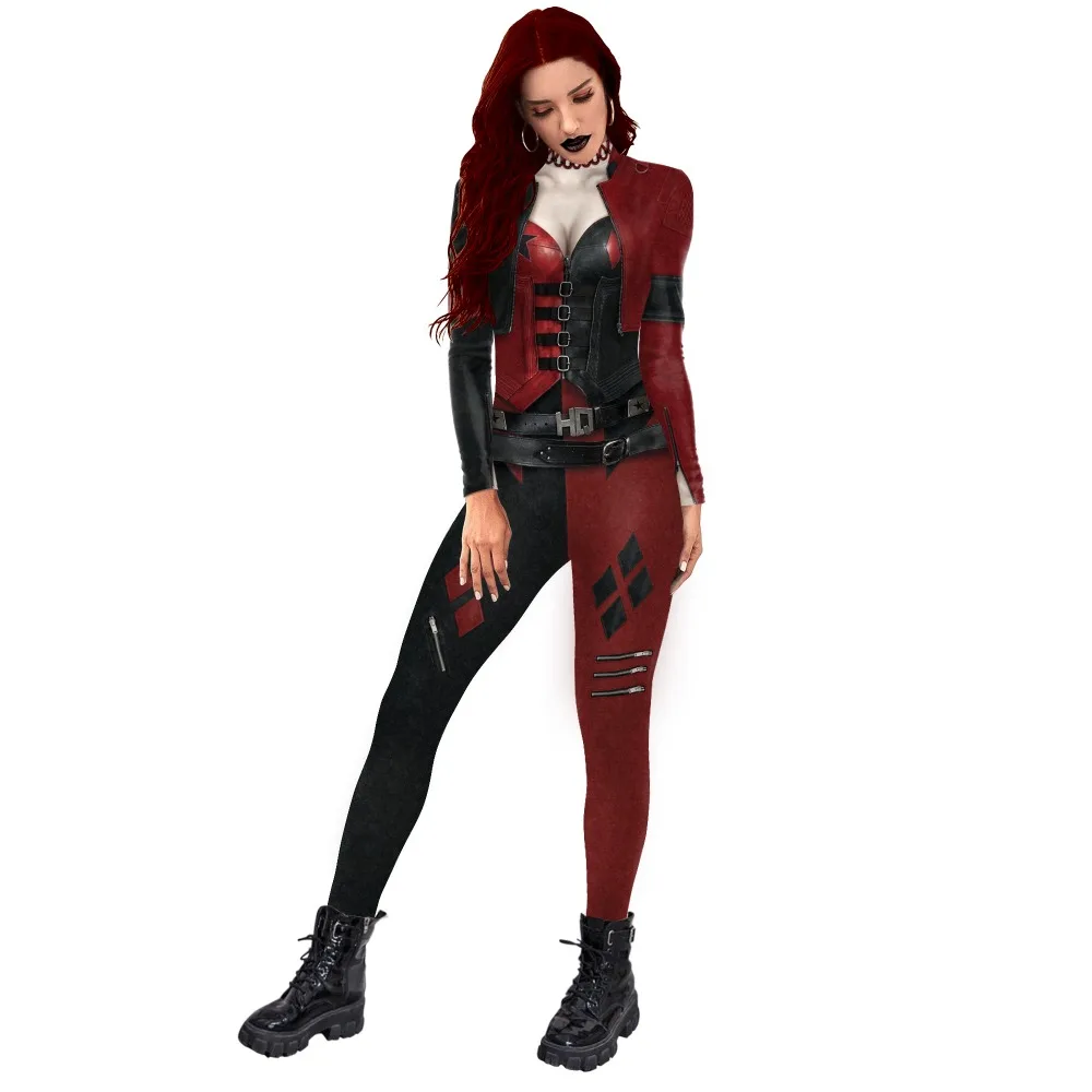 3d Gothic Punk Geprinte Bodysuit Rollenspel Kostuum Halloween Carnaval Kerstpak Carnaval Feest Overall Stretchy Jumpsuit