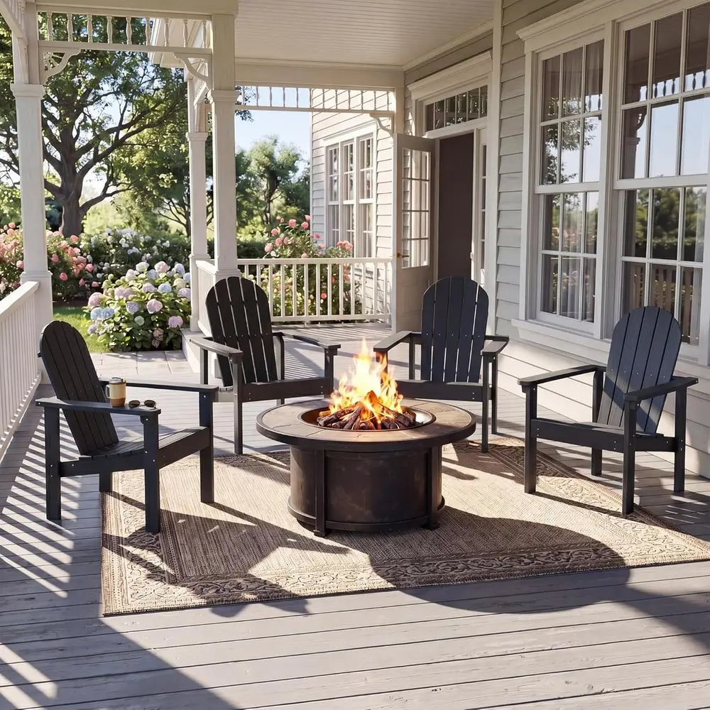 

Set of 4 Stackable Adirondack Chairs, Durable HDPE Outdoor Patio Furniture, Weather-Resistant for Fire Pit, Deck, or Garden (Bla