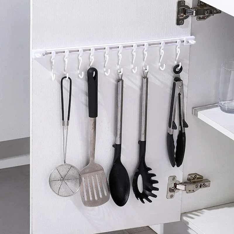 

Multi-Functional S Hook & Adhesive Track System for Cabinet : No Drilling Wall Mounted Storage Rack, Kitchen Utensil Holder