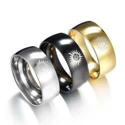 Supernatural Stainless Steel Rings for Men Women Punk Pentagram Sun Star Satan Ring Fashion Gold Black Sliver Color Finger Ring