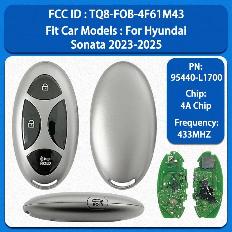 CN020438 Aftermarket Smart Key 3+1 Buttons 4A Chip 433MHz FCC TQ8-FOB-4F61M43 PN 95440-L1700 For Hyundai Sonata 2023-2025