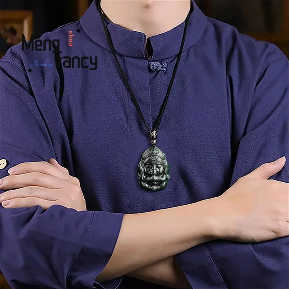 Genuine Natural Old Hetian Jade Elephant God of Fortune Jade Pendant Exquisite Retro Handicraft Mascots Fashion Jewelry Souvenir