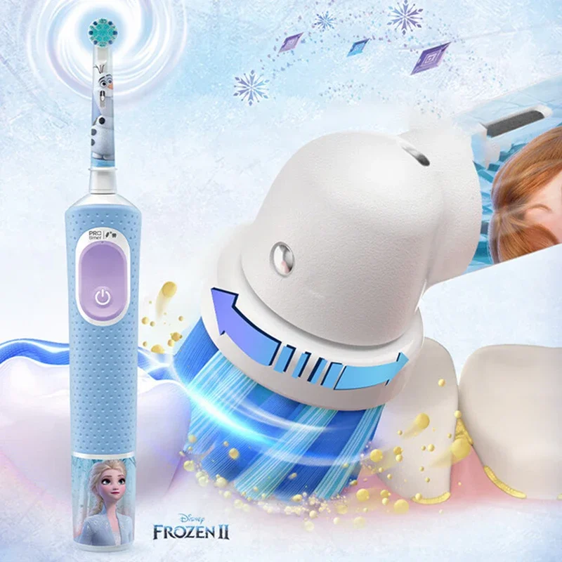 Oral B D103K Kids Electric Toothbrush Waterproof Rechargeable 2 Mins Timer 2 Brushing Mode Round Rotary Brush Head Soft Bristles