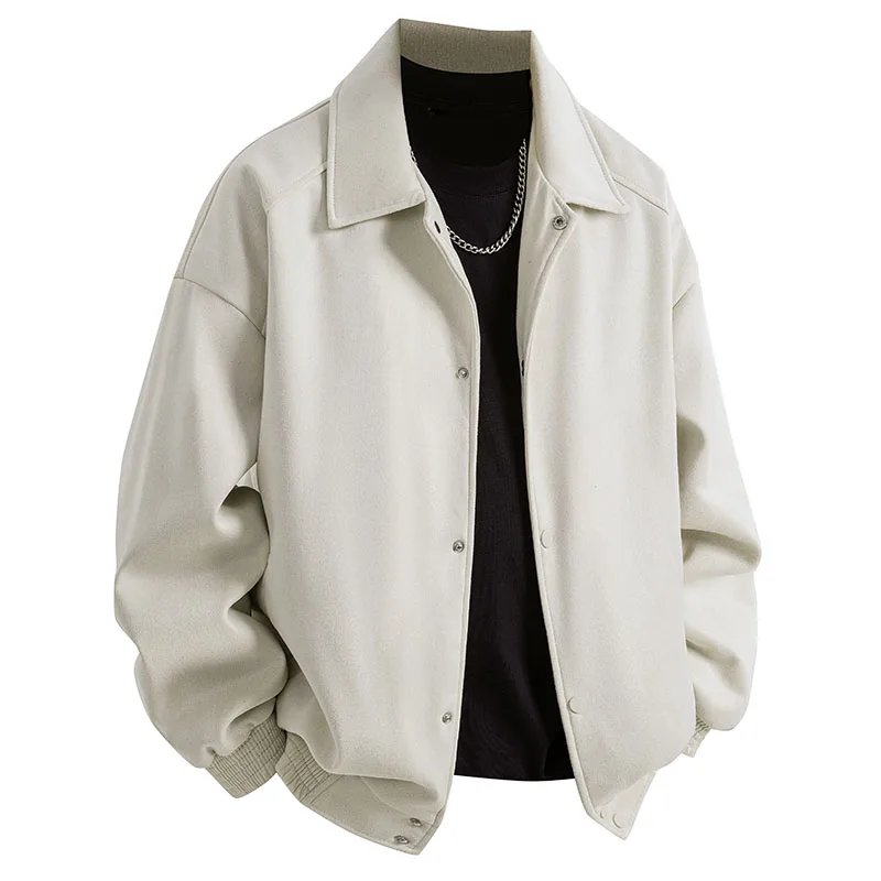 

Men's Casual Loose Fit Pure Color Collared Jaet Sli American High-End Feeling Spring Autumn Winter Trendy Outerwear