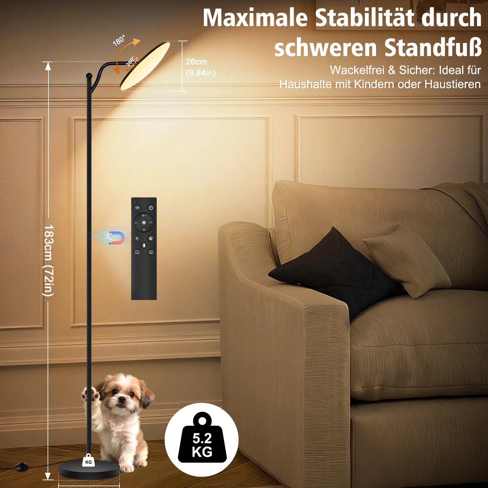 Obrázek 3: 32W LED podlaha lampa s daleký ovládání, stmívatelné 3000LM dívat se na lampa, 2700K-6500K nastavitelný vysoký lampa pro žití pokoj ložnice úřad, černá