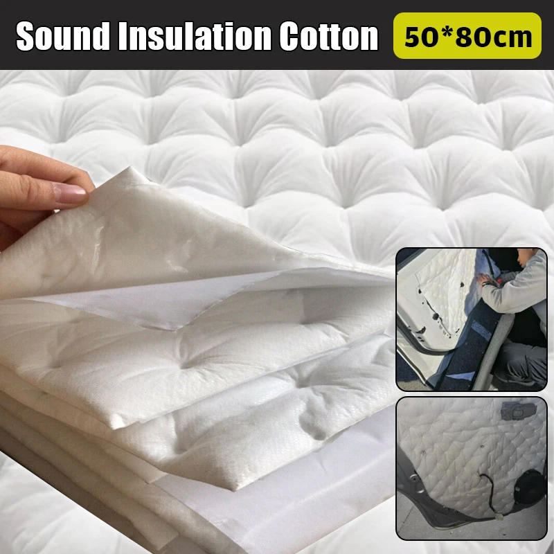 50x80cm White Car Sound Heat Insulation Cotton Noise Deadening Mat 15mm Self Adhesive Waterproof Flame Retardant Material Pad