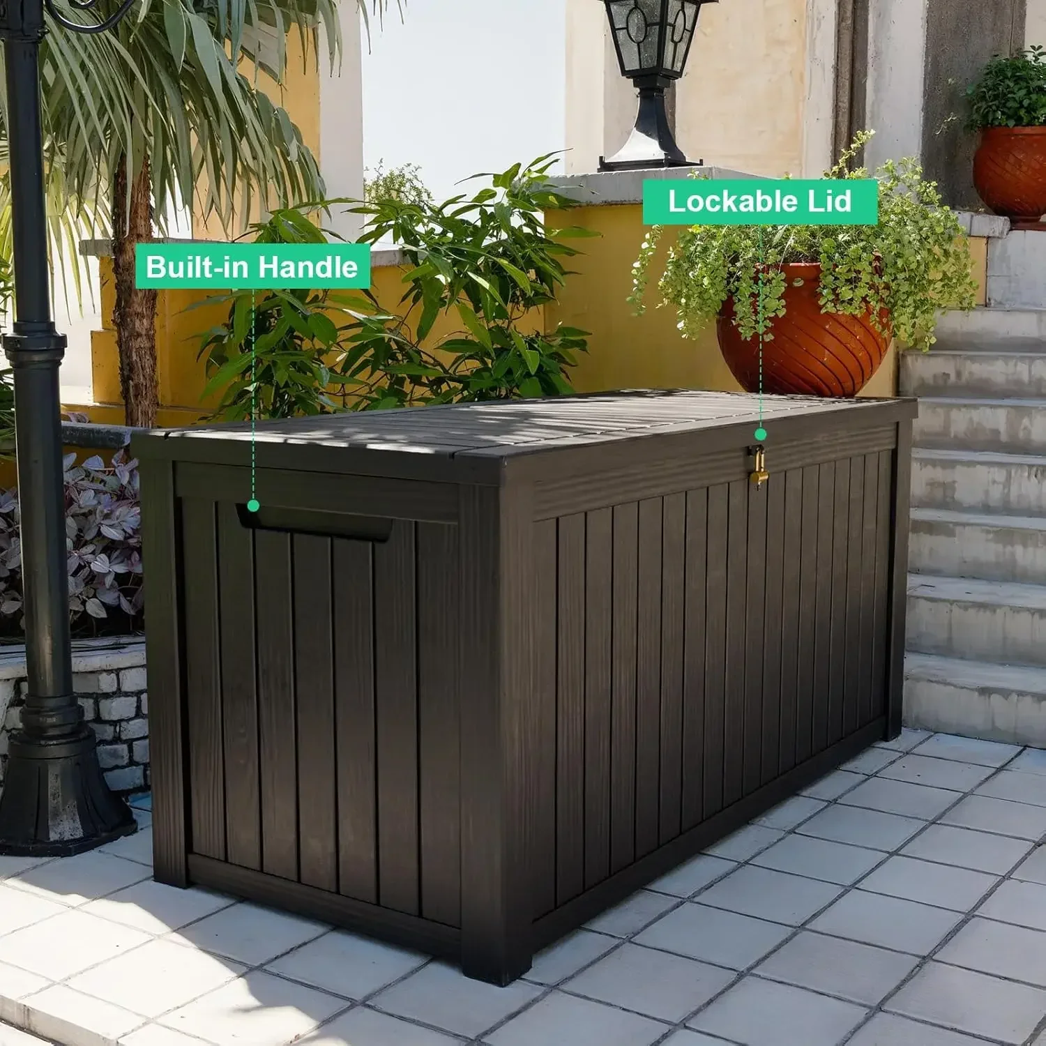 200 Gallon Waterproof Outdoor Storage Box,Resin Deck Box,Lockable Outside Storage Box Container for Patio Furniure,Garden,Tools