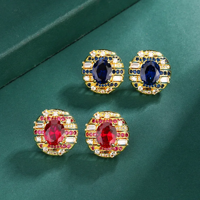 

Серьги-гвоздики из стерлингового серебра 925 пробы, игла, красный корунд, синий заостренный кристалл, форма 8X10, европейская и американская мода