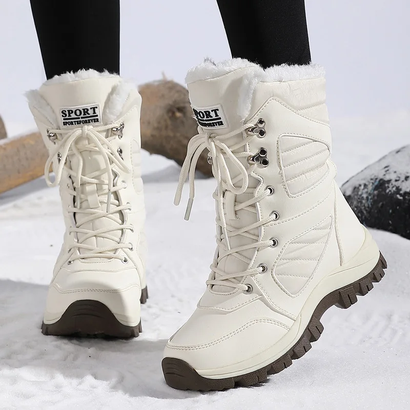

TOPHQWS Thicken Keep Warm Winter Snow Boots Outdoor Anti-slip Platform High Boots High Quality PU Leather Women Snow Shoes