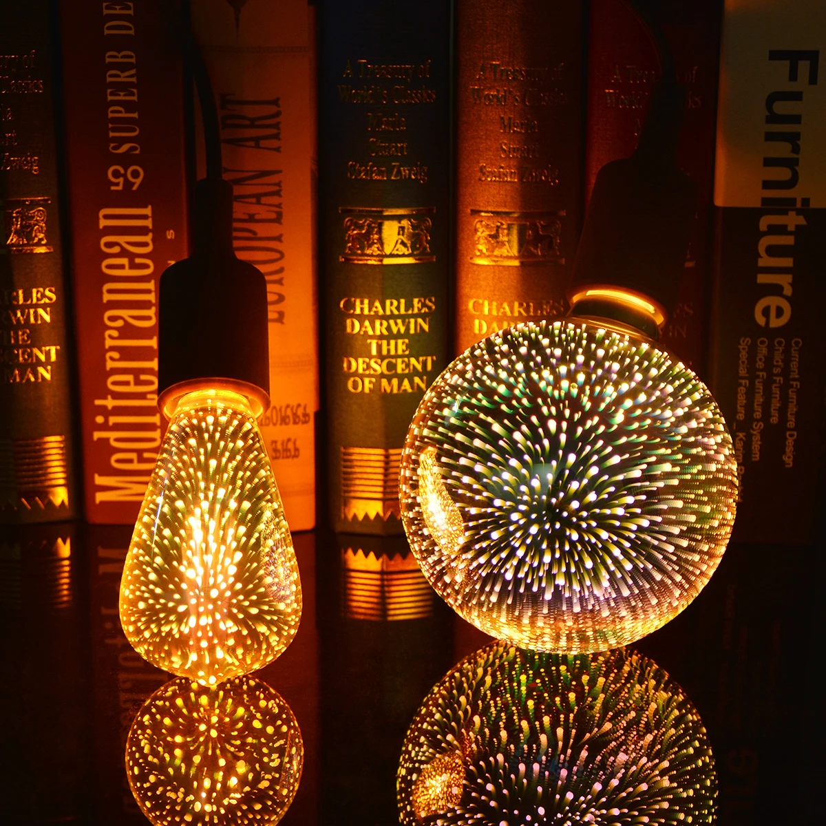 3D Fireworks Effect Vintage LED Incandescent Bulbs Retro Edison Lamp E27 AC110V-220V Holiday Decoration Light Bulb G80 G125