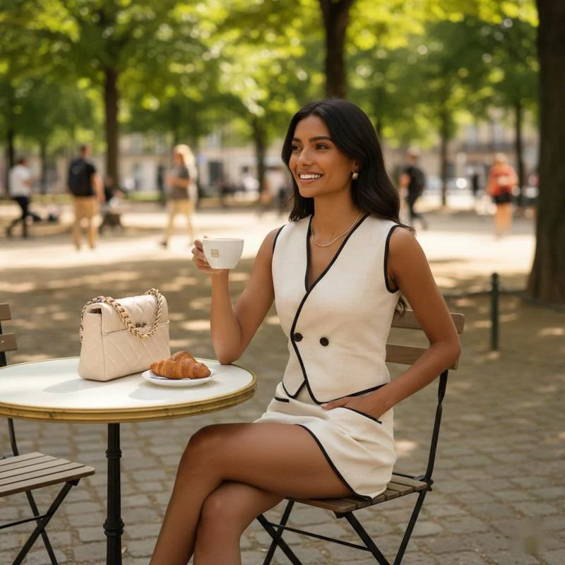 Summer Cotton Two Piece Skort Set for Women Sleeveless Contrast Trim Vest Top High Waist Mini Shorts Chic Casual Vacation Wear
