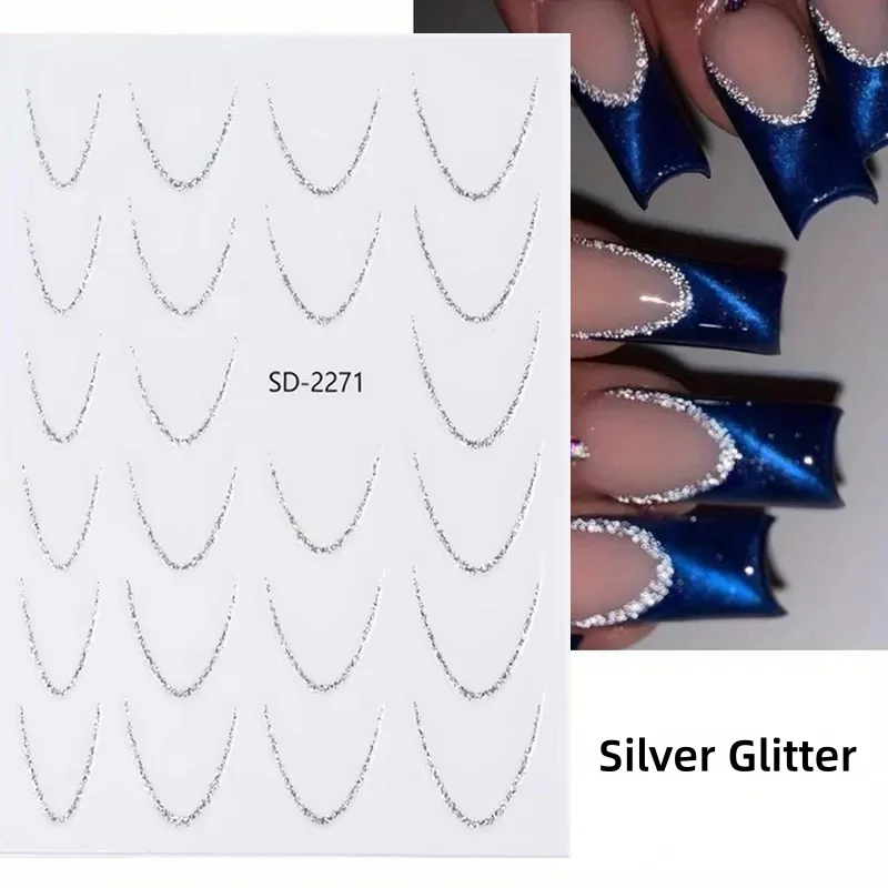 

300PCS 5D Glitter White French Nail Sticker Smile Line Design Nail Decals
