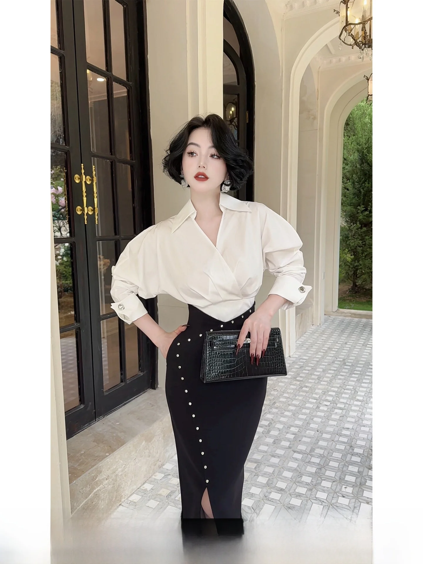 

Белая приталенная женская блузка с длинным рукавом из смесового хлопка и лиоцелла, коллекция Весна 2026, новинка, французский стиль, серия Morning Light