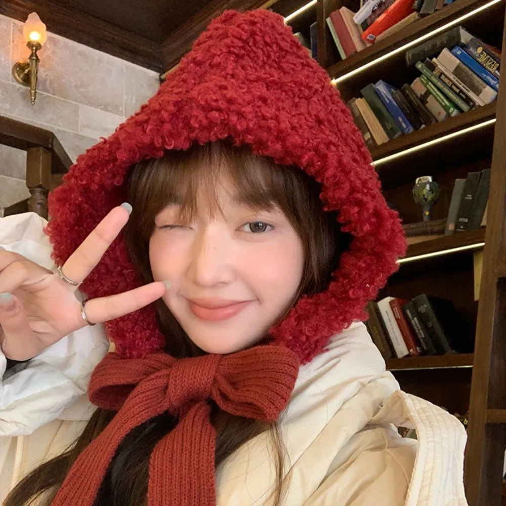 

Casual Thickened Ear Protective Hat Windproof Keep Warm Winter Plush Beanies Solid Color Balaclava Women Lei Feng Hat Girls