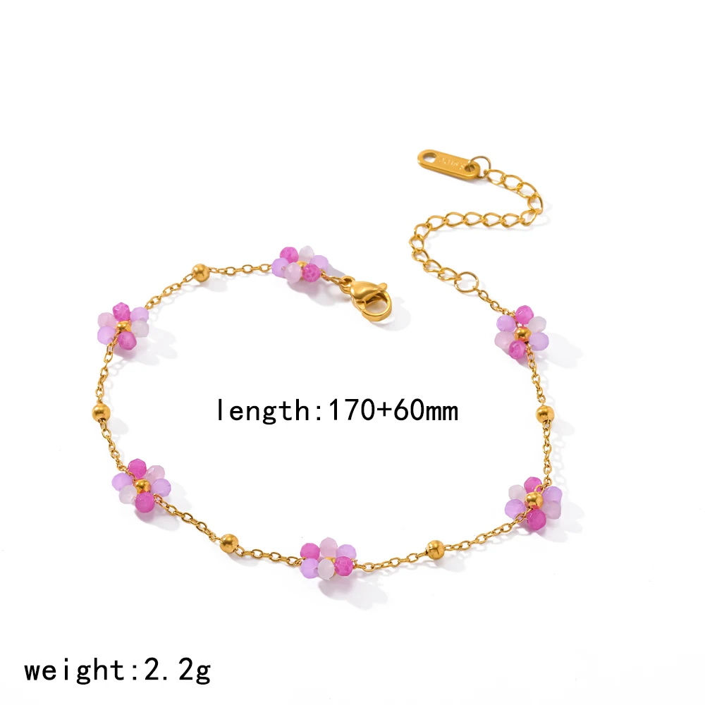Modisches Edelstahl-Armband und Halskette Set mit Handgewebten Kristallen und Bunten Blumen, Wasserdichtes Charm-Schmuckset für Frauen – Detail 12