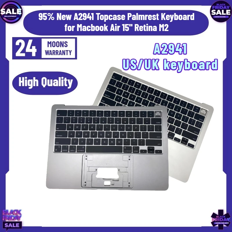 95% New A2941 Palm Rest Bottom Shell Topcase Palmrest Keyboard for Macbook Air 15