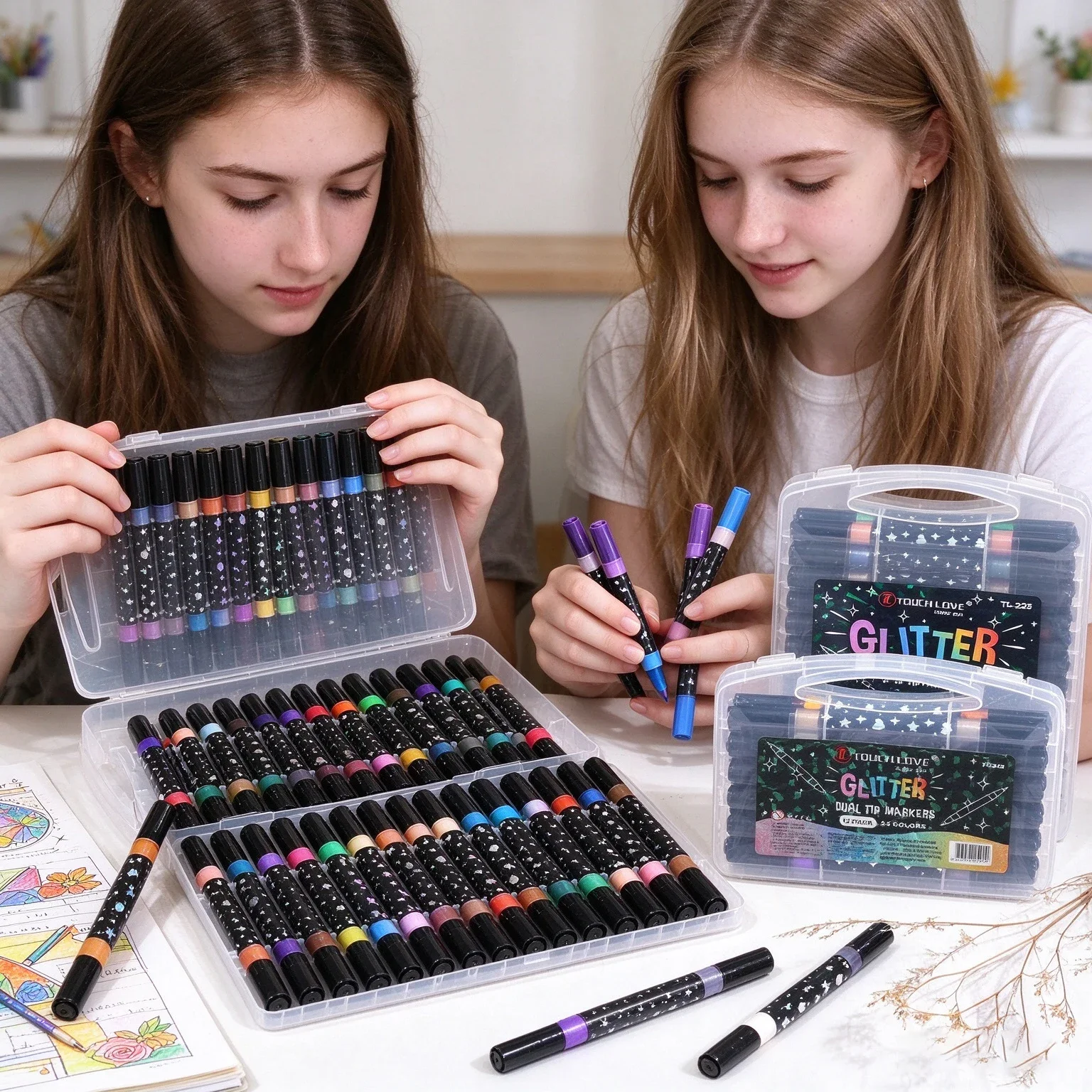 24/48/72/96 Colors Dual Brush‑Tip Glitter Metallic Markers Pens for DIY Crafts, Birthday Cards, Poster & Album Art Supplies