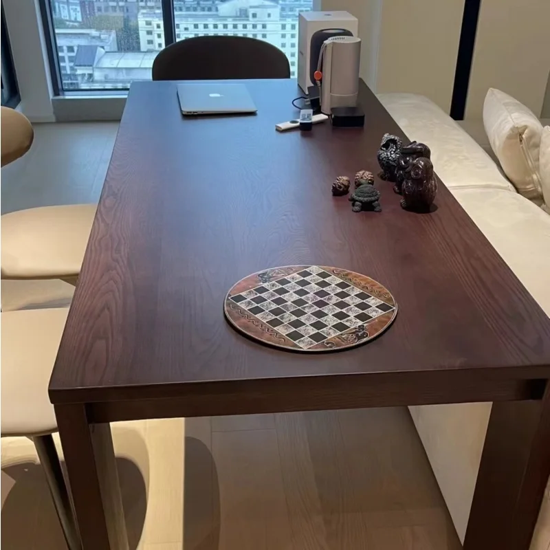 Medieval style modern simple dining table pure solid wood long table desk living room home negotiation